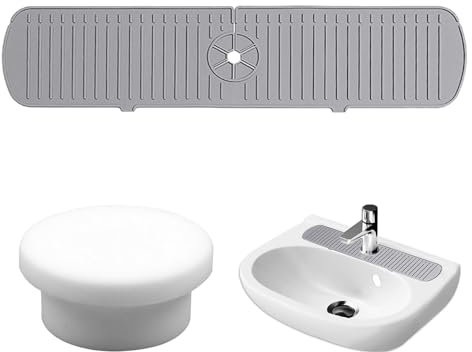 SLEEKEE 1 almohadilla de riego para grifo con 1 tapón de lavabo, almohadilla de drenaje de silicona, almohadilla de secado de baño y cocina, apta para cocina, baño, etc.