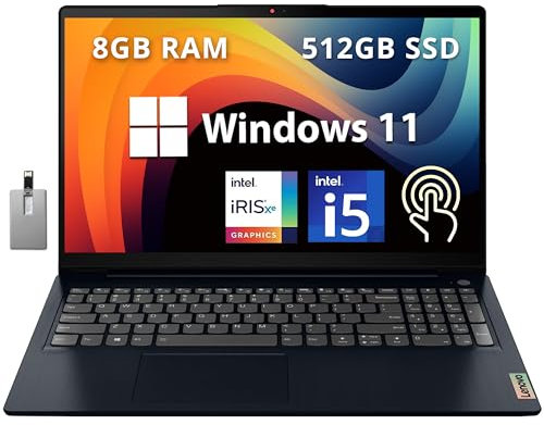 LENOVO IdeaPad 3i 15.6 FHD Touchscreen Laptop, Intel Core i5-1155G7, 8GB RAM, 512GB PCIe SSD, Intel Iris Xe Graphics, Webcam, WiFi 6, Dolby Audio, Win 11, Abyss Blue, 32GB Hotface USB Card