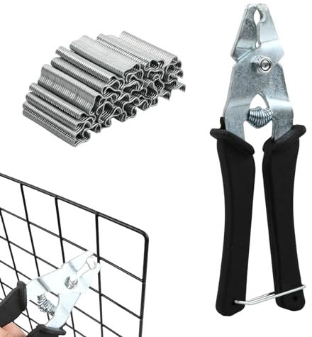 Nivofu Hog Ring Pliers with 1200 Clips, Sausage Clipper, Wire Cage and Fence Pliers, Type M Nail Ring Installation Repair Hand Tools for Animal Pet Cages