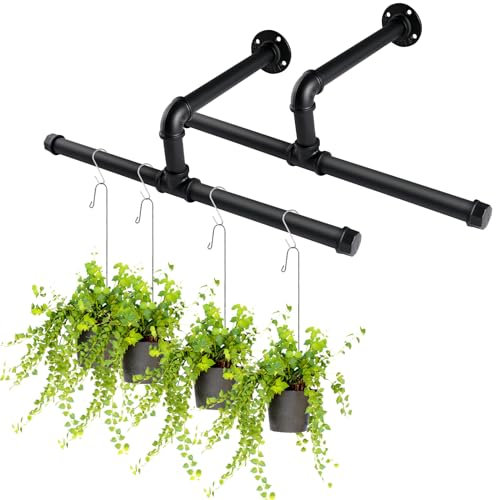 Yoiemivy 2 Pack Hanging Planters for Indoor Plant Hanging Rod Window Plant Shelves Metal Wall Mounted Planter Rack Black Ceiling Industrial Pipe Planter Holder - Black (Pot &Plant Not Included)