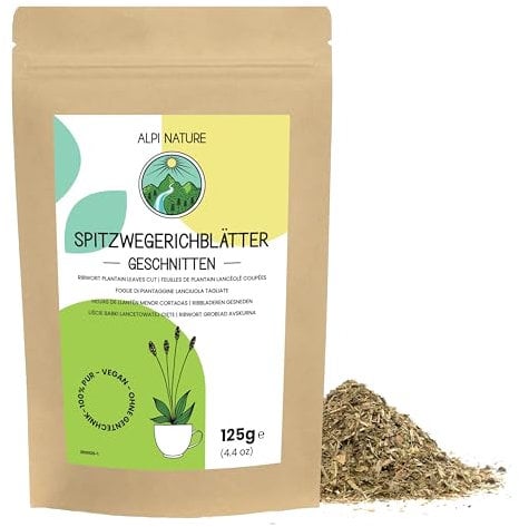 Alpi Nature Ribwort Plantain Tea 125g 4.4 oz, Dried and Cut Ribwort Plantain, Loose Leaf Tea