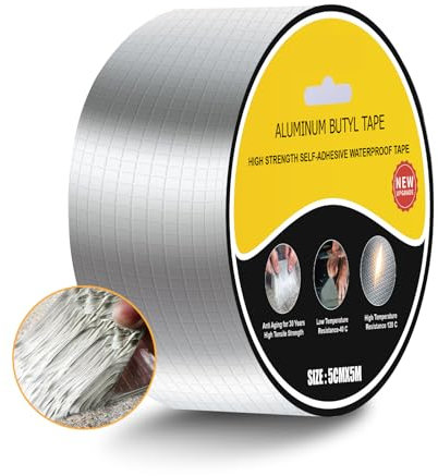 KitchenRaku Butyl Aluminum Foil Tape for Roof Leak Repair, 50mm x 5m Waterproof Sealant Pipe Sealing Tape for RV Repair, Window, Glass, Silicone and EDPM Rubber Roof Patching