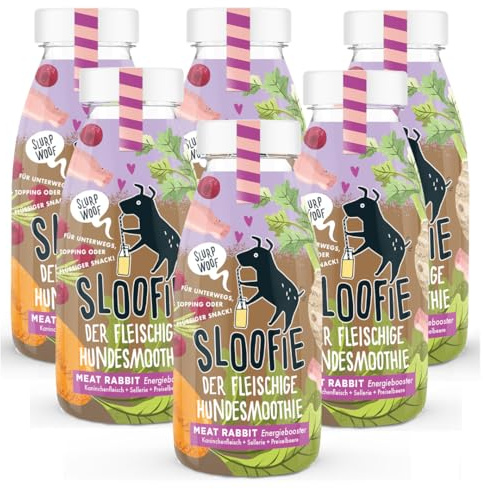 Sloofie der Hundesmoothie, 6er Meat Rabbit (Kaninchen), der natürliche Hundesnack aus besten Zutaten, Made in Germany,