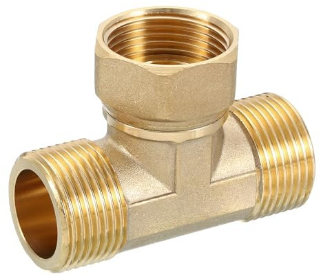 sourcing map Raccordo a T girevole in ottone, G3/4 (maschio x femmina x maschio) a 3 vie con connettore a T per condizionatore d'aria e impianti idraulici di refrigerazione, 1 pezzo