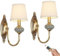 American Battery Operated Wall Sconces Lights 2 Pack, Rechargeable Antique Brass Wall Lights with Bulb & Remote, No Wiring Vintage Ceramic Lamp for Living Room Bedroom Farmhouse Fireplace Hallway TV