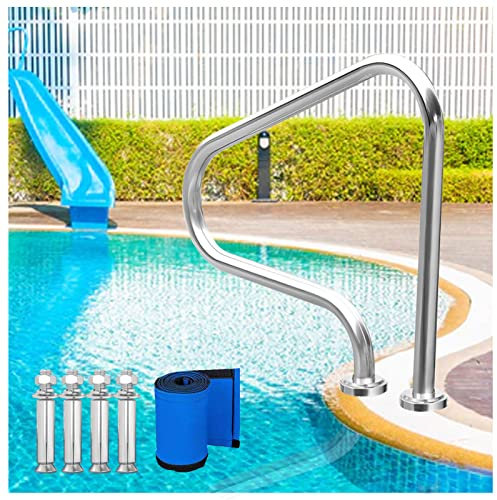 TQVLNMCR 31 X 31 Zoll Poolschiene, 250 Pfund Tragfähigkeit, Rostfreier Poolhandlauf, Humanisierter Schwimmbadhandlauf Mit Blauer Griffabdeckung Und Schrauben