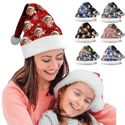 Genérico Gorro Navidad Personalizado Adulto Niño;Gorro Santa Claus Personalizado con Fotos De Caras y Mascotas;Gorros Navidad Divertidos;Gorro Navidad Personalizado para Hombres Mujeres Niños Niñas