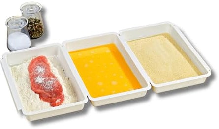 3PAGEN® Lot de 3 bols à paner avec 3 bols à paner 27 x 16 x 3,5 cm, pour viande, poisson et légumes, empilables, en plastique (blanc)