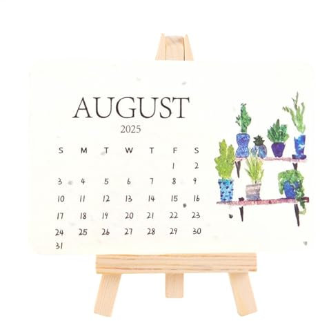 Pflanzlicher Saatgutkalender 2025, pflanzlicher Blumenkalender mit Ständer, umweltfreundlicher, pflanzlicher, sprießender Saatgut-Papierkalender, 12-Monats-Kalender, pflanzlicher Saatgut-Tischkalender