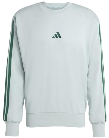 adidas Men's ESSENTIAL THREE STRIPES FRENCH TERRY SWEATSHIRT, Wonder Sage/collegiate green, XL