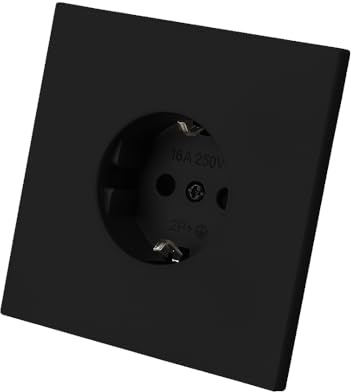 Prise Murale Encastrée Haute Température/Antistatique Polarisée avec Terre - ABS Antichoc Design Plat 5mm Noir Mat - 250V 16A AC pour Maison & Bureau - WESA