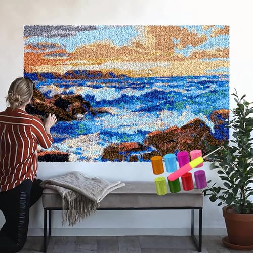 Knüpfteppich Zum Selber knüpfen, DIY Knüpfteppich-Sets, Teppich Set Knüpfsets Latch Hook Kit für Erwachsene, Kreuzstich-set Knüpfen Teppich Knüpfpackung Latch Hook Kits für Home Décor 38 x 52 cm