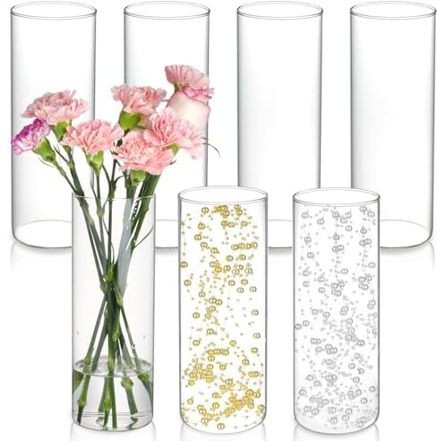 KAMJUNTAR Blumenvasen Glas Vase 7 Stück 25,4 cm Glasvasen Vasen Set Zylindervasen Rund Zylinder Vasen Glas Transparent Glasvase für Tischdeko, Wohnzimmer Deko, Hochzeit