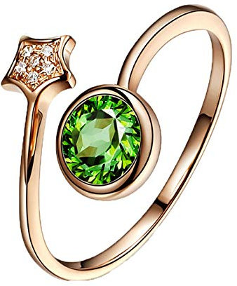 Stfery Anello da donna in oro rosa 18 carati, con tormalina verde, anello di diamanti, 16 (17,8), Metallo, Tormalina verde Diamante