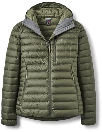 Rab Women's Microlight Alpine Jacket - Hooded Down Insulated Coat for Trekking, Climbing, & Skiing - Army - Medium