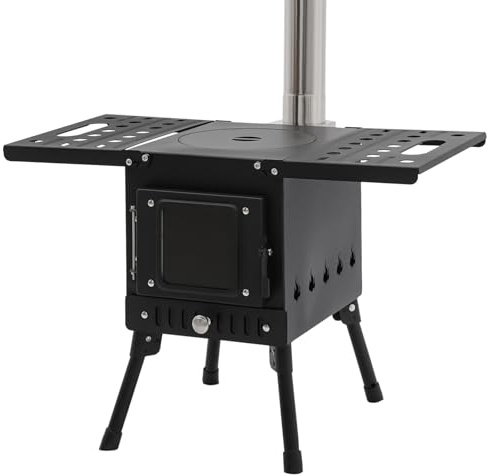 MEELRYD Zeltofen mit Rohr, Camping Ofen Faltbar, Höhenverstellbar Holzofen Outdoor, Gartenofen, Campingofen, Camping Outdoor Heizung, Outdoor Küchenofen für Camping, Jagen, Picknicks