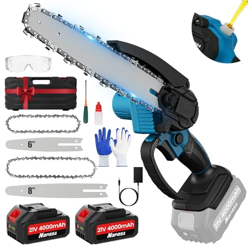 Brushless Mini Chainsaw Cordless 6 & 8 Inch, 8000mAh Battery & 2 Chains, 1100W Electric Chain saws with Safety Lock, Lightweight, Chain Saw for Wood Cutting & Tree Pruning & Auto Oiler