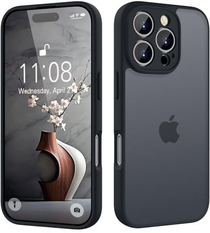 KPPIT for iPhone 16 Pro case,Black | [Shockproof Military Grade Drop Protection] [Frosted Translucent]