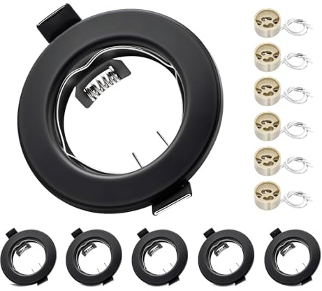 LteelDay 6er-Set GU10 Einbaustrahler Mattschwarz Rund mit VDE Fassung | Lochdurchmesser 55-70mm | VDE-zertifizierte GU10-Fassung für LED/Halogen | Ohne Lichtquelle | Ideal für Einbauleuchten