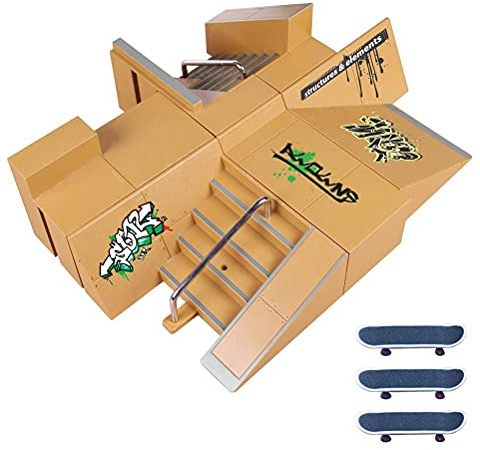 Zhangpu Fingerboard-Skatepark-Set, Mini-Fingerspielzeug-Set mit 3 Finger-Skateboards, Fingerboard-Skatepark, Skateboard-Rampen, Schienenpaket für (Wie gezeigt1)