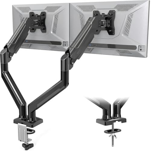 Meridiana Doppio Supporto Monitor Schermi da 10 a 32 Pollici | scrivania gaming, monitor pc, VESA 75 \ 100, Braccio monitor doppio fino12kg, Girevole e Regolabile in Altezza e inclinazione