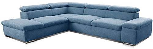 Cavadore Ecksofa Alkatraz / Großes Eck-Schlafsofa mit Ottomanen links und verstellbaren Kopfstützen/ Modernes Design / 274 x 66 x 228 cm / Blau