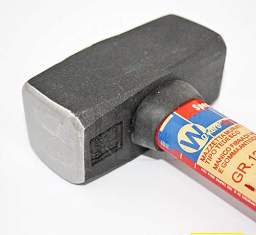 HKB ® 1 Stück Fäustel, Meisselhammer, 1250 Gramm, DIN 6475, TÜV/GS, ergonomischer Handgriff aus Fiberglas 220mm mit Gummi für guten Halt, Hersteller Workers, Artikel-Nr. 94701
