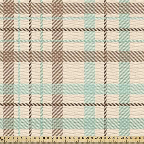 ABAKUHAUS Plaid Stoff als Meterware, Schottischer Landhausstil, Qualität aus Gewebten Stoff Wohnaccessoires, 5M (148x500cm), Mintgrün Beige Braun