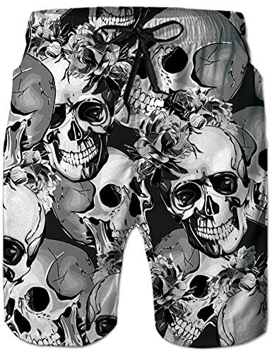 Loveternal Hawaii Badehose 3D Kurz Schädel Schnelltrocknend Sommer Tintenfisch Badeshorts für Männer M