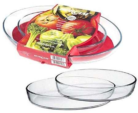 Borcam 159033 ovales Tablett 2 Stück ofenfest mikrowellenfest 106,75 und 51,75 oz hitzebeständiges Glas