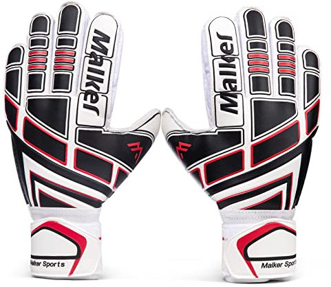 Malker Torwarthandschuhe Fußball Handschuhe für Erwachsene und Jugend Kinder mit Fingerschutz, Stärken Grip, rutschfeste,Ausrüstung Verhindert von Verletzungen(Größe 8 Schwarz/Weiß)