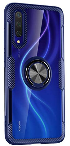 SORAKA Cover Trasparente per Xiaomi Mi 9 Lite con Supporto anello,Cover Acrilico trasparente Custodia Xiaomi Mi 9 Lite con piastra metallica per Supporto Auto Smartphone Magnetico