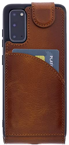 Burkley Leder Flip Case für Samsung Galaxy S20 Handyhülle Handytasche mit 360° Schutz und Kartenfach (Sattelbraun)