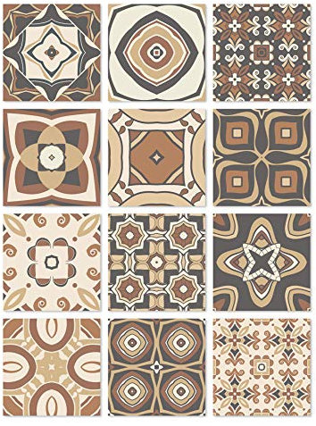 Panorama Azulejos Adhesivos Cocina Baño Pack de 72 Baldosas de 10x10cm Modelo Hidráulico Marrón - Revestimiento de Paredes - Cenefas Adhesivas