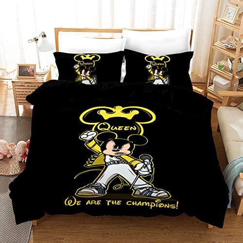 NICHIYO Mickey Mouse Bed Linen Set - Duvet Cover and Pillow Case, Microfibre, 3D Digital Print, Three-Piece Bedding (Duvet Cover + Pillowcases) (6, King 240 x 220 cm)