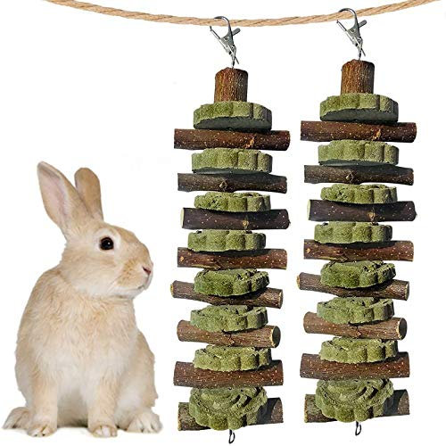 Hasenkauspielzeug Apfelholzstäbchen natürlich essbar Graskuchen Haustier Snacks Leckerli Backenzähne Schleifspielzeug für kleine Tiere Kaninchen Chinchilla Meerschweinchen 2 Stück