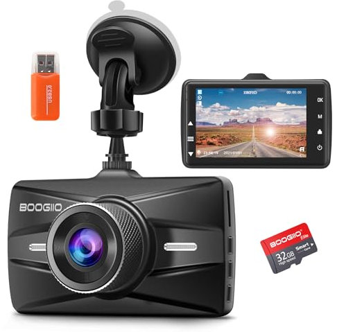DashCam 1080P,Dash CAM Coche Pantalla IPS de 3 Pulgadas,Camara Coche de 170°,Camara Coche Grabadora con Tarjeta SD de 32G,Visión Nocturna,HDR,Grabación en Bucle,Sensor G,Vigilancia de Aparcamiento