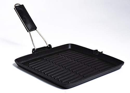 Aeternum Grill Petravera (Piastra per Grigliare) in Ghisa con Manico Pieghevole, Adatta all'Induzione, Antiaderente, 28 x 28 cm