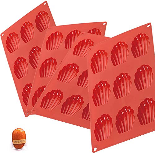Lot de 4 Moule à Madeleine à 9 Trous, Moule à gâteau en Silicone Moule de Cuisson Plateau de Glace pour Gâteau, Gelée, Bonbons, Biscuits, Mousse, Pâtisserie, Brownies Rouge