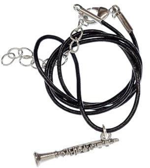 Miniblings Klarinetten Halskette Musik Orchester Klarinettistin Klarinette Flöte Silber klein - Handmade Modeschmuck I Lederkette Leder