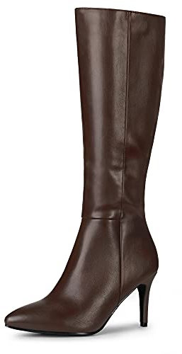 Allegra K Stivali alti al ginocchio con cerniera laterale Tacco a spillo da donna, Marrone, 38.5 EU