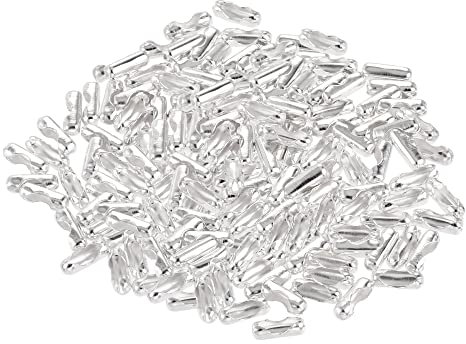 sourcing map Ball Chain Connector, 1.5mm Ball Chains Clasp Crimp Link Clips Connection, Iron Electroplating Silver Tone Pack of 200