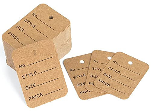 G2PLUS 1000 Stück Kleinen Preisetiketten Hängeetiketten Preisetiketten zum Anhängen 3.5X5CM Preisetiketten,Flohmarkt Preisschilder für Kleidung Schmuck Display (Braun)