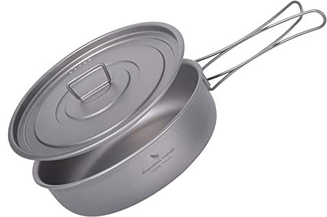 Boundless Voyage Induction Frying Pan with lid Titanium Deep Saute Pan Outdoor Camping Skillet Griddle Tableware Ti2065C, 8 inch