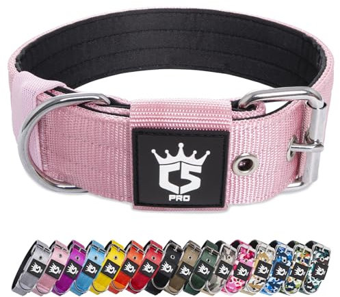 TSPRO Collier Tactique pour Chien avec Boucle en Métal, Collier Réglable pour Chien, Largeur 3,8 cm, Résistant et Confortable pour Les Chiens de Taille Moyenne à Grande (Rose L)