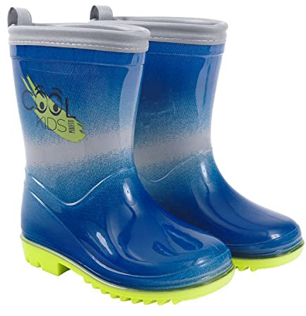 PERLETTI Stivaletti Bambino Colore Sfumato Blu e Verde - Galosce Bimbo Pioggia Blu con Bordo Riflettente - Stivali Bambini Impermeabili con Suola Antiscivolo Verde Fluo (Blu e Verde, 30/31 EU)