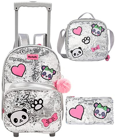 HTgroce Schulranzen mit Rollen für Mädchen, Kinderrucksack mit Rollen 3-in-1Schulrucksack für Mädchen,Schultrolley Rucksäcke Kinder Schulrucksack Schultasche mit Rollen 42X29X20cm,24L.