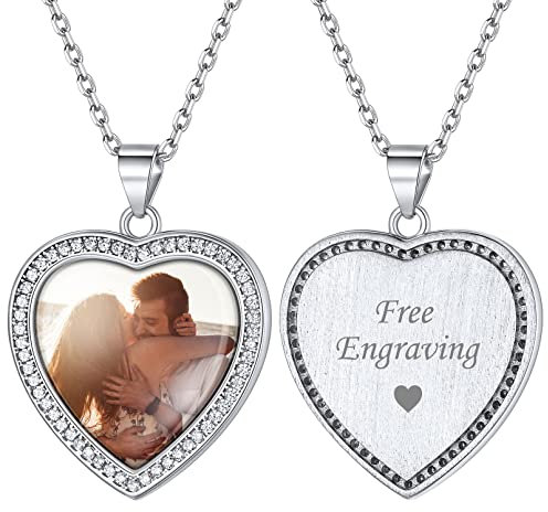 ChicSilver Silber Herz Medaillon Anhänger mit Zirkonia Personalisierter Fotoanhänger mit Ihr Wunschgravur für Geburtstag Muttertag