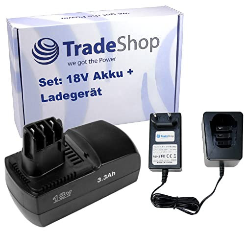 Trade-Shop Kit 2 en 1 : batterie NI-MH 18 V / 3300 mAh + chargeur rapide pour Metabo ULA 9.6-18 remplace 6.31739 6.31857 6.25477 6.25478 6.31740 6.25484 LC 40