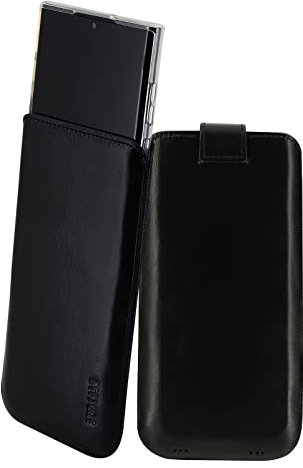 Suncase Etui Tasche kompatibel mit Samsung Galaxy S22 Ultra 5G Hülle mit ZUSÄTZLICHER Case/Schale/Bumper Lasche mit Rückzugfunktion Handytasche Ledertasche Schutzhülle in schwarz